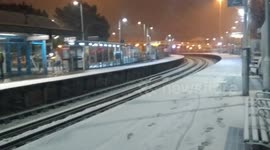Snow delays trains in Dorset, South West England