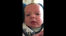 Eight week old baby says “Hello”
