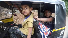 Indian man builds a fully functional mini auto-rickshaw for his children