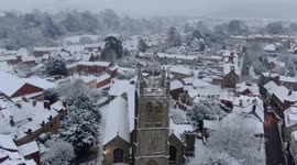Drone footage shows Dursley town in Gloucestershire blanketed in snow