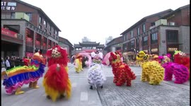 Traditional dragon dance and variety activities hold in ancient street to celebrate Lunar New Year