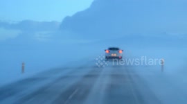 Drive in Iceland with snow.