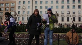 206/5000 Laura Rojas of FASAMCAT (Federation of Latin American associations in Catalonia) speaking at the Venezuelan protest in Barcelona on February 2, 2019,