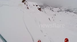 Terrifying moment avalanche forms under skier in Andorra