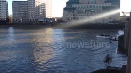Filming the New James Bond film Spectre in London Vauxhall Bridge MI6