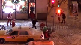 Mass brawl breaks out at Santa convention in New York City