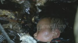 Firemen rescue young boys from tank filled with tar