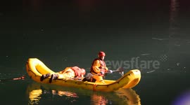 Rescue operation after car plunges into canal in Ontario, Canada