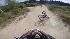 Man crash lands after bike jump