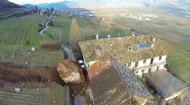 Giant boulders tear down Italian mountainside stopping inches from home