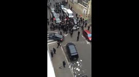 Crowd around Hollande in Paris from above