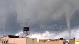 Two waterspouts appear over Crete
