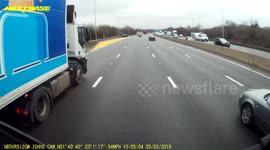 Careless driver nearly causes collision with lorry on UK motorway