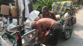 Doting husband, 69, takes his disabled wife, 80, to work every day on his modified motorcycle