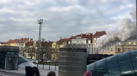 Steam train going through the city centre in Prague Czech Republic