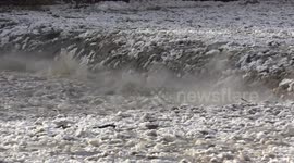 Massive ice jam on Ontario river causes thundering roar downstream
