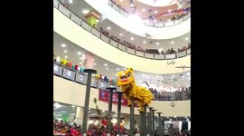 Lion Dance Performers Failed As They Fall From The Top of The Poles