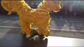 Church in Lion Dance during Chinese New Year