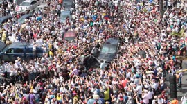 Venezuelan interin president, Juan Guaido, leaves after offering a speech in Caracas
