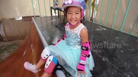 3 year old girl drops into huge 6ft halfpipe