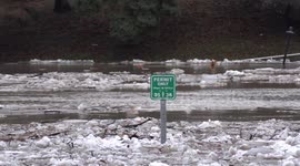 Mild weather and thaw brings serious flooding to downtown Chatham Ontario Canada as the unusual wild winter weather continues