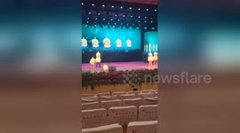 Dedicated duck dance performer forgets to leave stage during rehearsal