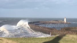 Huge waves surge over Whitehaven sea walls