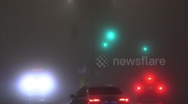 Severe fog in Waterloo Canada makes for near zero visibility at night
