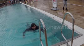 TOWIE's James Argent leaps into icy lido for charity