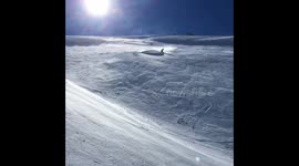 Snowboarder wipes out at Lebanese ski resort