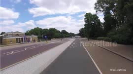 Wrong side of the road taxi driver then goes in cycle lane. LG52YGH