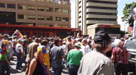 Venezuelans walking to meeting point to listen Juan Guaido speak