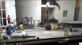 Moment six-year-old boy is