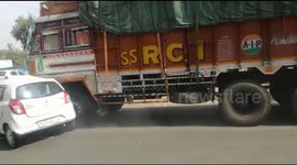 Truck drags car for three kilometres along Indian road after hitting it head on