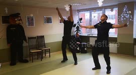 Latvia's dancing policemen cheer up some old folks