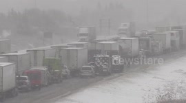 Winter storm causes massive traffic gridlock on Canadian highway