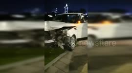 Man jogging on roadside in China has miraculous near miss from out-of-control car