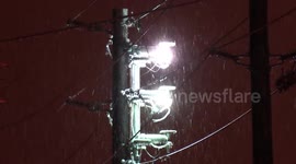 Hydro lines and equipment arcing and sparking and on fire in Toronto ice storm
