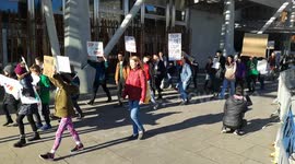 Youth protest for action in climate change outside Scottish parliament Edinburgh 15/02/2019