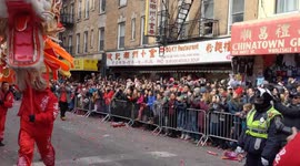 NYC: Revelers run with massive dragon costume in Lunar New Year parade
