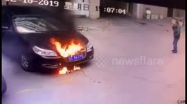 Car bursts into flames after child vandals inserted lit firework into bonnet