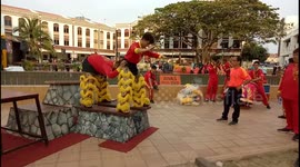 lion dance practice during lantern festival at Melaka Malaysia