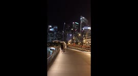 Amazing night walk through lit up cityscape in Singapore