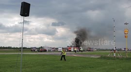 Airshow in Czech Republic shows off search and rescue training for burning car pileup