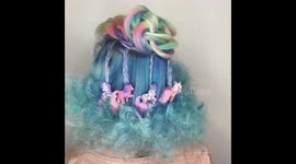Beautiful multicoloured hair looks like carousel