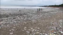 Shocking footage of Bali beach swamped by plastic waste
