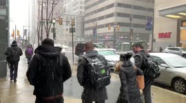 Snow falls in Philadelphia as Winter Storm Petra hits northeastern US