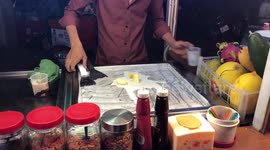 Barbeque Icew Cream made in front of customer on street of Cambodia