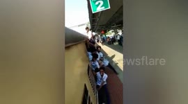 Students travelling on roofs of the train and on the footboards scared the passersby in southern India.