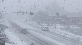 Extremely heavy snow falling in Sedona, Arizona.